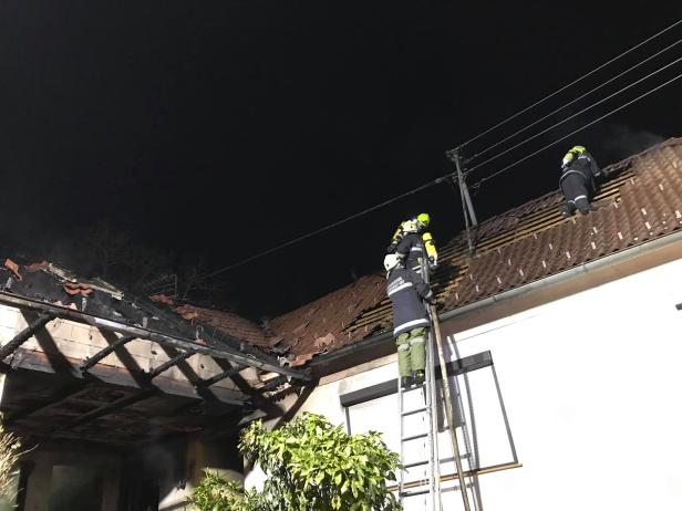 Zwei Personen, Katze und Vogel aus brennendem Haus gerettet