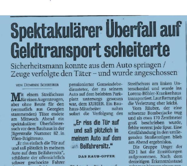 Wiener Polizei klärt nach 13 Jahren Überfall auf Geldtransporter