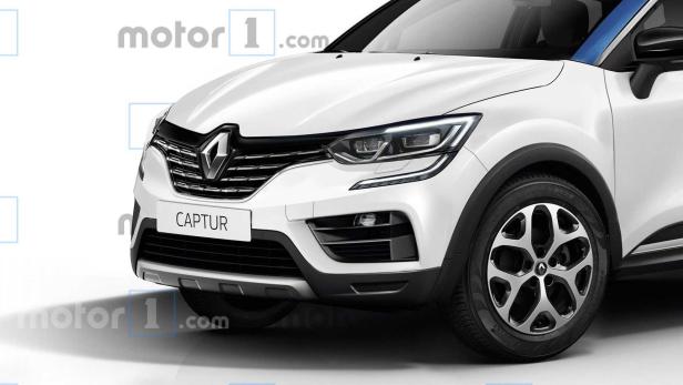 Detailansicht der Frontpartie eines weißen Renault Captur.