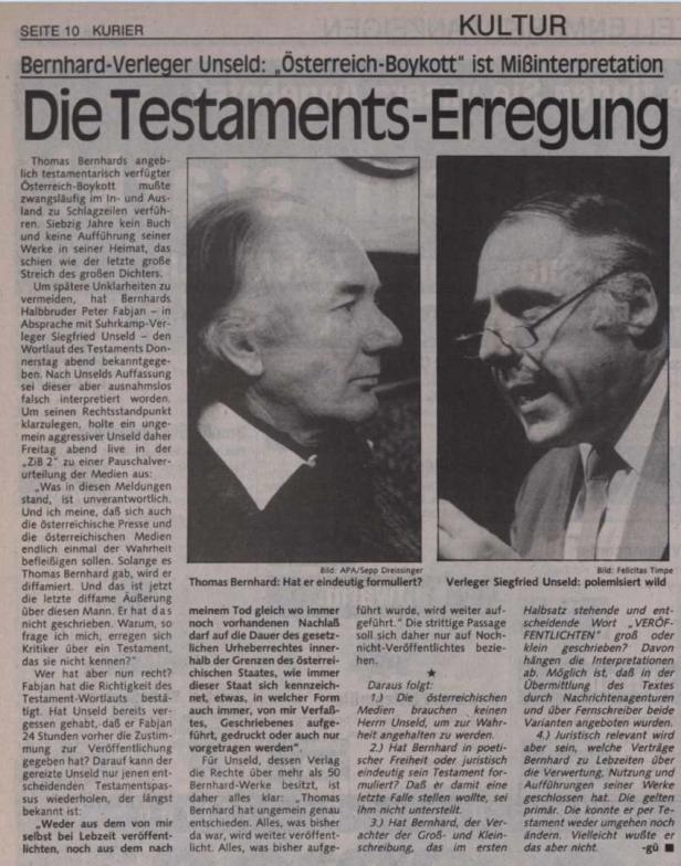 Thomas Bernhard starb vor 30 Jahren: So berichtete der KURIER