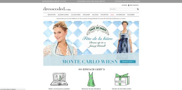 Werbung für Dirndl-Verleih „dresscoded.com“ mit dem Slogan „Fête de la bière“.