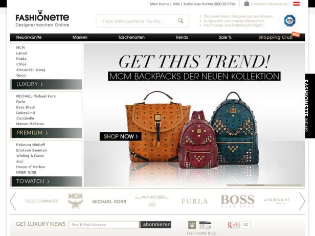 Verschiedene MCM-Rucksäcke aus der neuen Kollektion werden auf der Webseite Fashionette präsentiert.