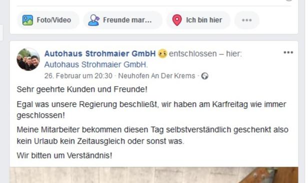 psoting facebook strohmaier "Viel Spaß beim Eier suchen": Erste Firmen geben Karfreitag frei