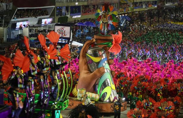 Revellers from Grande Rio samba school perform during the first night of the Carnival parade in Rio de Janeiro