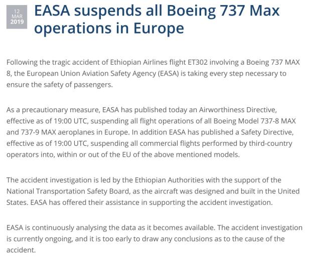 Boeing in der Krise: Flugverbot in ganz Europa, Anhörung in den USA