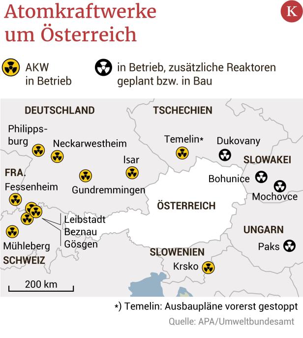 Österreich von "sieben hoch riskanten" AKW umgeben