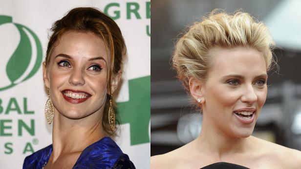 Ein Doppelporträt von Tricia Helfer und Scarlett Johansson.