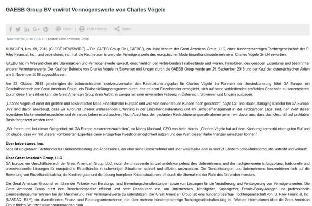 Bitter: Zweite Millionenpleite der Textilkette Charles Vögele Austria