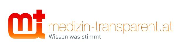 Das Logo von medizin-transparent.at mit dem Slogan „Wissen was stimmt“.