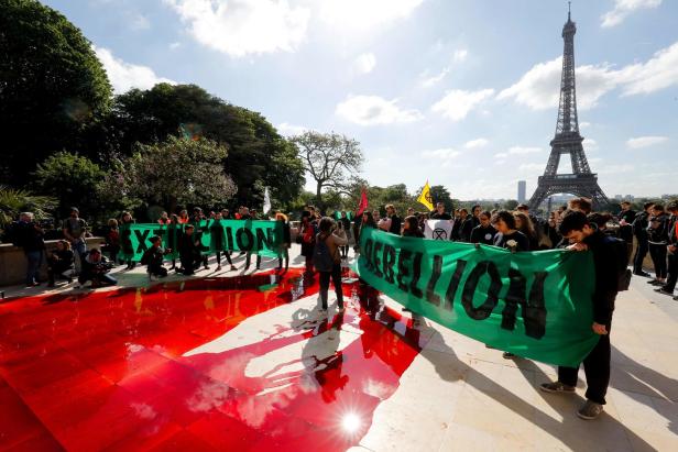 Protest gegen Artensterben: Hunderte Liter Kunstblut vor Eiffelturm