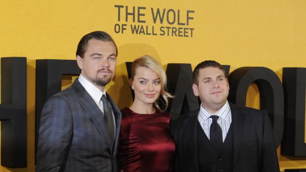 Leonardo DiCaprio, Margot Robbie und Jonah Hill bei der Premiere von „The Wolf of Wall Street“.