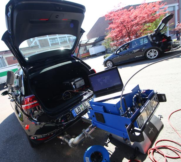 A Volkswagen VW Golf test vehicle featuring Bosch's new diesel technology is seen in Stuttgart