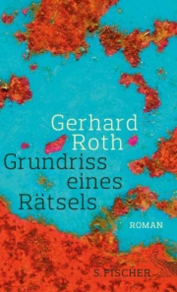 Das Buch „Grundriss eines Rätsels“ von Gerhard Roth mit abstraktem Cover.