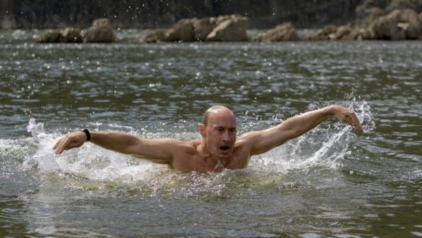 Wladimir Putin schwimmt im See.