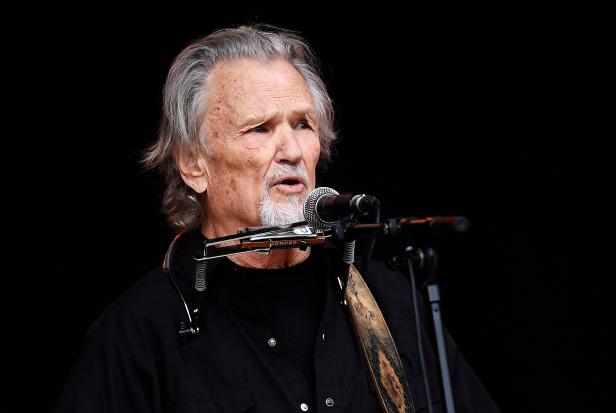 Kris Kristofferson performs on the Pyramid Stage at Worthy Farm in Somerset during the Glastonbury Festival