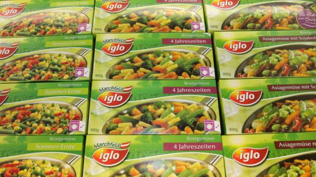 Verschiedene Sorten von Iglo-Röstgemüse, darunter Sommer-Ernte, 4 Jahreszeiten und Asiagemüse mit Sojabohnen.