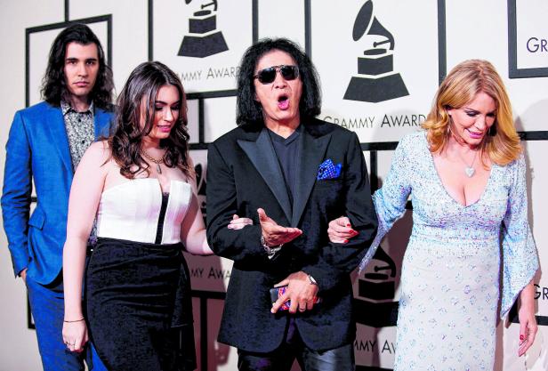 Gene Simmons arrives at the 58th Grammy Awards in Los Angeles