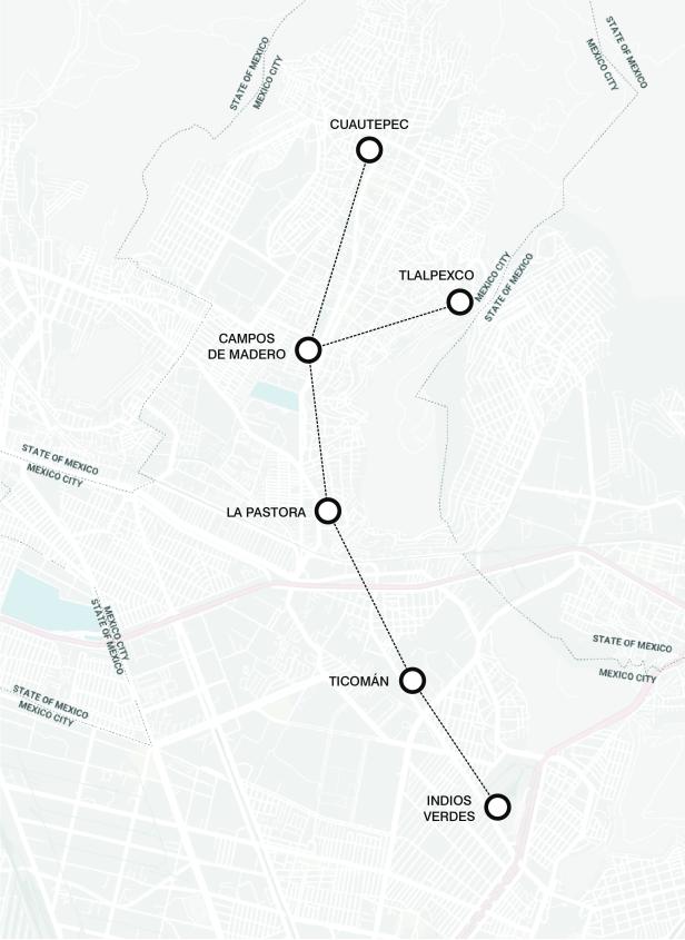 Die Streckenführung der Doppelmayr-Seilbahn in Mexiko City.
