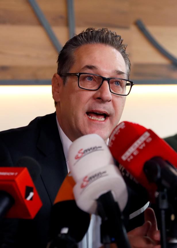 Former head of Freedom Party (FPOe) Heinz-Christian Strache addresses a news conference in Vienna