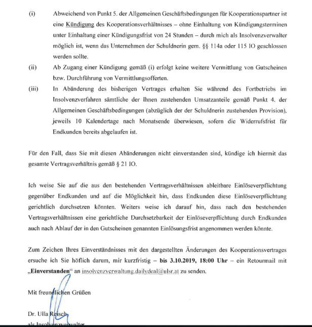 Schreiben an die Kooperationspartner