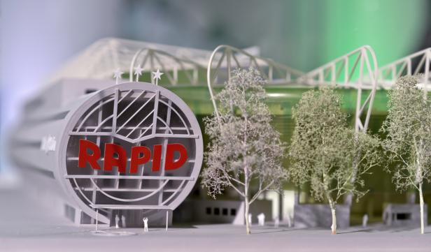 Ein Architekturmodell des Allianz Stadion in Wien, der Heimstätte von Rapid Wien.