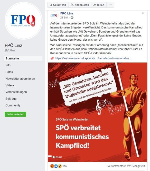 FPÖ Linz findet "Kampflied" auf SPÖ-Webseite im Weinviertel