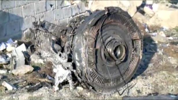 One of the engines of Ukraine International Airlines flight PS752, a Boeing 737-800 plane that crashed after taking off from Tehran's Imam Khomeini airport
