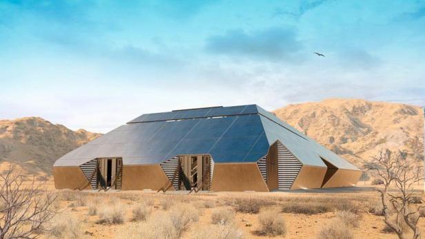 Wände aus hochbelastbarem Stahl und pneumatische Türen machen dieses Haus zu einer uneinnehmbaren Festung. Cyberhouse_Cybertruck_back-1024x576