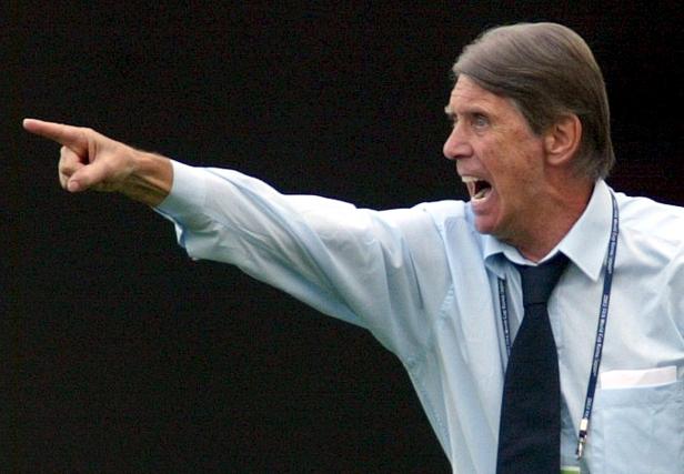 File photo of Paraguay's coach Cesare Maldini gesturing to his players during their second round match against Germany at the World Cup finals in Sogwipo