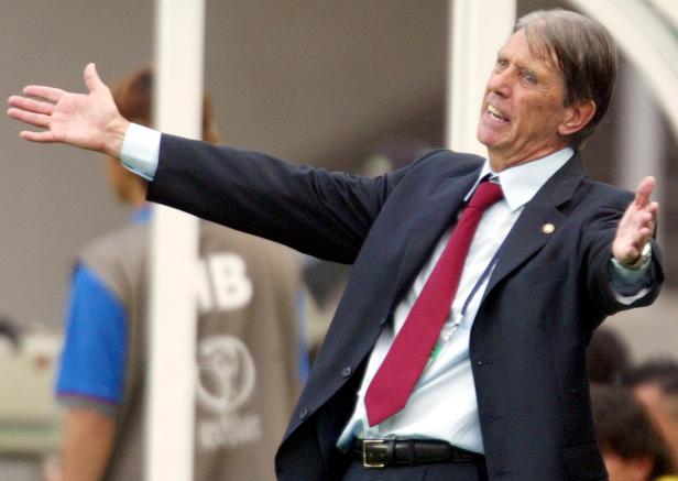 File photo of Paraguay's coach Cesare Maldini gesturing in the first half of a Group B match against Spain at the World Cup Finals in Chonju