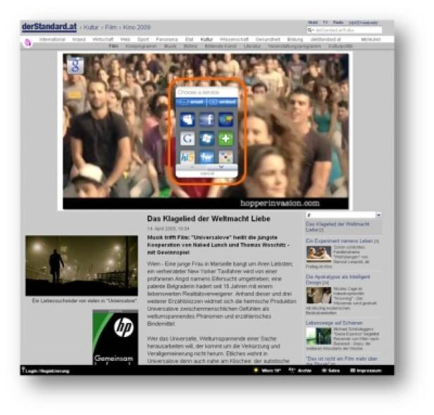 Ein Screenshot der Webseite derStandard.at mit einem Video und einem Smartphone-Interface.