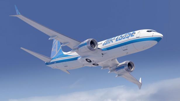 Ein Flugzeug der Fluggesellschaft Air Lease im blauen Himmel.