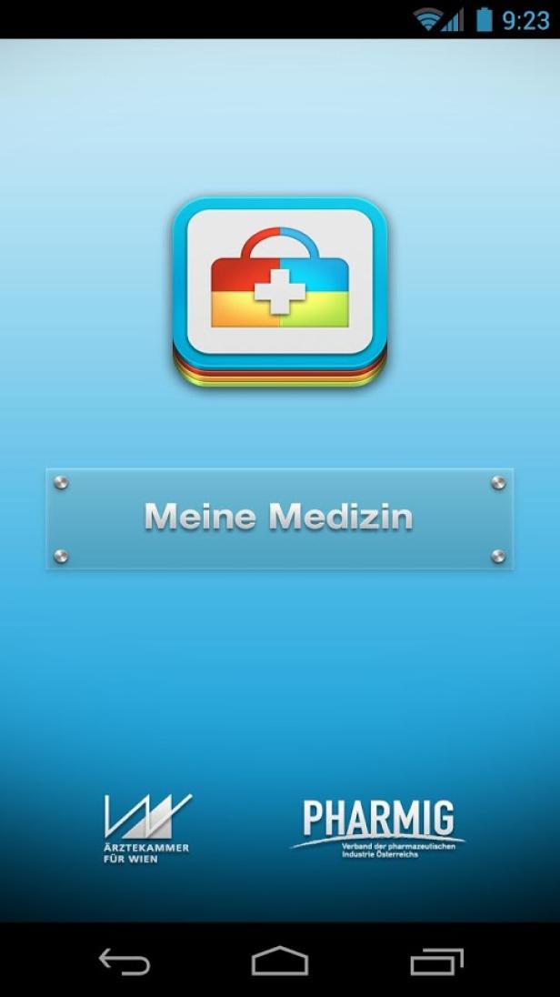 Startbildschirm der „Meine Medizin“-App mit farbiger Arzttasche.