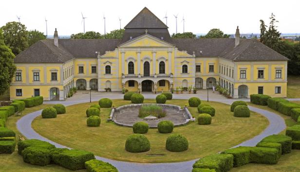 Schloss Kittsee: Löwen mit Goldfarbe besprüht