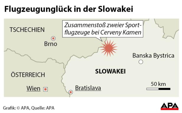 Eine Karte der Slowakei, die die Position eines Flugzeugunglücks bei Cerveny Kamen zeigt.