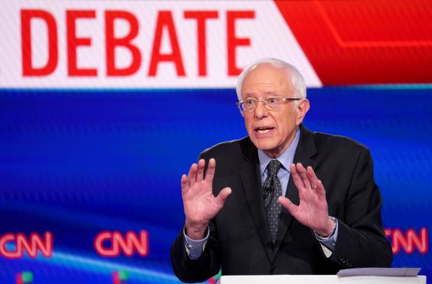 Democratic U.S. presidential candidate Senator Bernie Sanders speaks at the 11th Democratic candidates debate of the 2020 U.S. presidential campaign in Washington