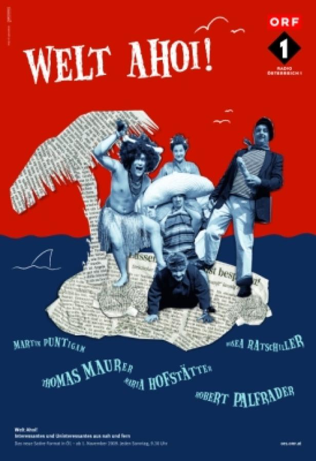 Collage-artige Darstellung der Besetzung von „Welt Ahoi!“ auf einer Insel.