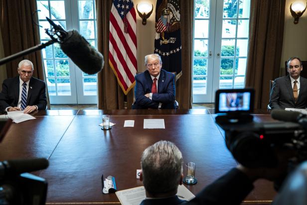 US President Donald Trump speaks with supply chain distributors in Washington