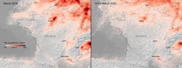 Coronakrise: Satellitenbilder zeigen geringere Luftverschmutzung