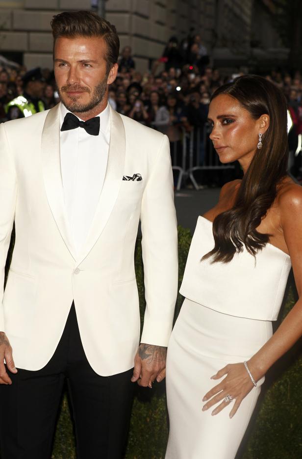 David Beckham and Victoria Beckham arrive at the Metropolitan Museum of Art Costume Institute Gala Benefit in New York