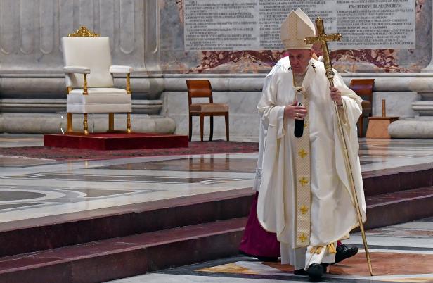 Pope Francis holds a Mass on Holy Thursday at the Vatican