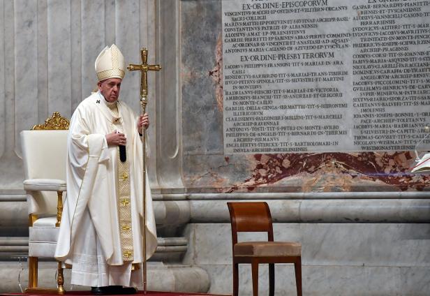 Pope Francis holds a Mass on Holy Thursday at the Vatican