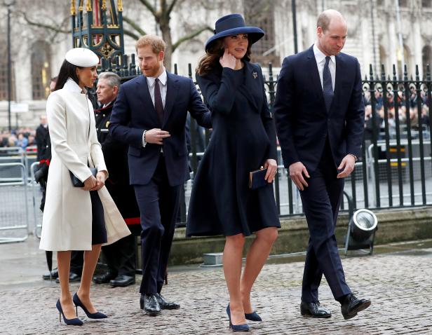 FILE PHOTO: Britain's Prince Harry, his fiancee Meghan Markle, Prince William and Kate, the Duchess of Cambridge, arrive at the Commonwealth Service at Westminster Abbey in London