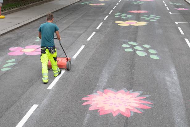 Bemalte Wohnstraßen: Wie Blumen helfen sollen, die Regeln einzuhalten