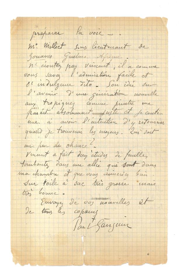 A letter by Vincent Van Gogh and Paul Gauguin on auction in Paris