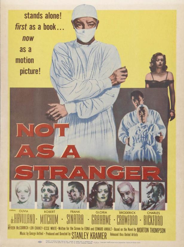 Das Filmplakat für „Not as a Stranger“ zeigt einen Arzt und die Besetzung des Films.