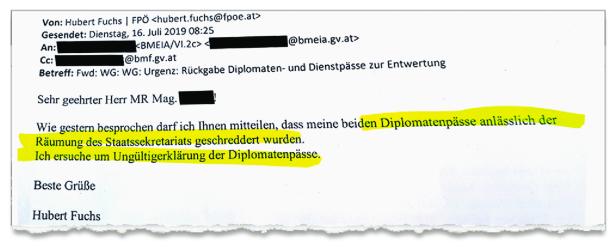 Reiselustiger Staatssekretär Fuchs schredderte Diplomatenpässe