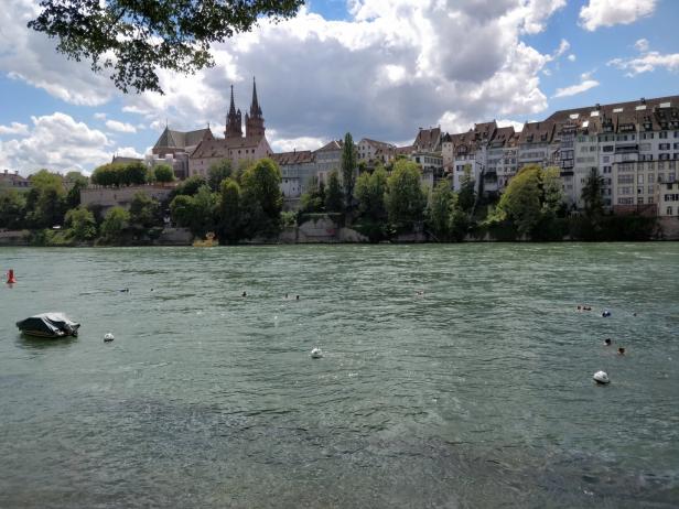Rheinschwimmen: An Basels Altstadt vorbeitreiben