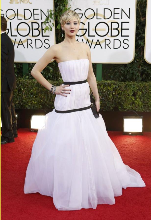 Jennifer Lawrence auf dem roten Teppich bei den Golden Globe Awards.