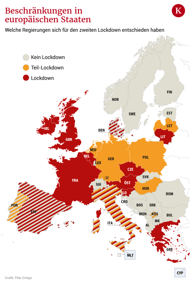 Europakarte: In welchen Staaten ein Corona-Lockdown gilt